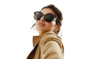 Stylish blogger checking pose while taking selfie representing modern fashion lifestyle and urban aesthetics isolated on transparent background PNG