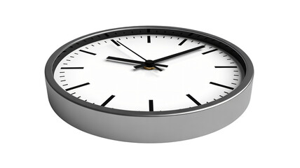 Modern silver clock showing time passing; perfect for business deadlines, time management, and project planning concepts; timely delivery.