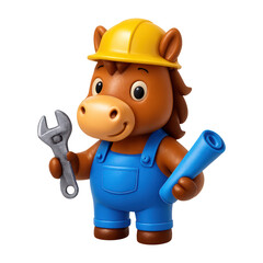 PNG Cute horse construction worker toy.