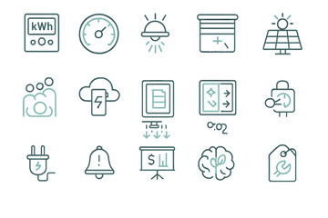Fototapeta premium Energy icons representing various concepts in renewable energy and electricity management