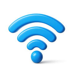 Glossy blue 3D Wi-Fi symbol radiating connectivity, perfect for technology and network design themes.