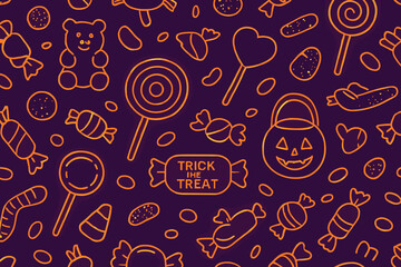 Colorful Halloween candy pattern featuring treats, sweets, and playful designs in vibrant shades