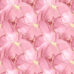 Seamless repeat pattern of abstract pink and gold alcohol ink