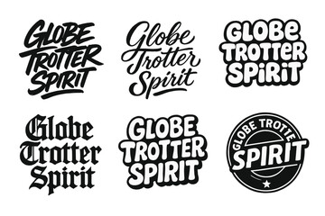 Obraz premium Creative Lettering Grid. Globe Trotter Spirit. Set lettering. harmonious lettering variations of the same emblematic concept, each with different artistic