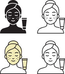 Isolated Skin care icon set, black facial treatment symbols, beauty, cosmetic, makeup, wellness, product, minimal vector, solid and line outline, thin stroke, modern style, editable vector