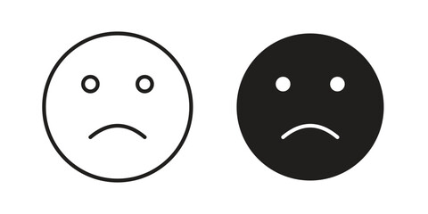 Sad icon in Line and Silhouette Icon Set. Isolated Vector Illustration.