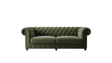 Sophisticated green velvet chesterfield sofa for upscale living spaces, offering luxurious comfort and timeless style, perfect for interior design projects