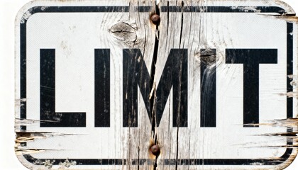 Distressed wooden sign with the word 'LIMIT' against a white background