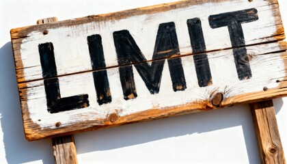 Rustic wooden sign with the word 'LIMIT' painted in bold black letters