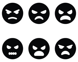 Collection of six different black angry emoji faces