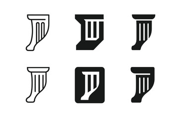 Chair Leg Logos. Chair leg. Set Logo of Chair leg: fluted column leg. harmonious logo variations of the same emblematic concept, each with different artistic