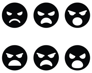 Collection of black and white angry emoticons with different expressions