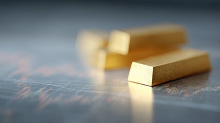3D-rendering of lustrous gold bars interacting with a complex stock graph, depicting the intricacies of gold trading and financial analysis.