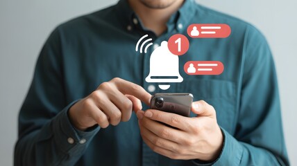Notification alert concept, Unread messages or email notifications Businessman using smartphone with new messages on application.