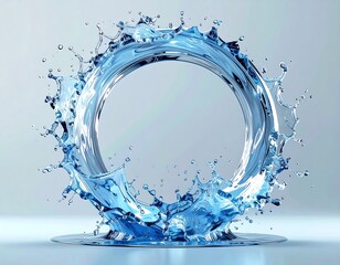 Ring of blue liquid, splashed around a circular shape, light background