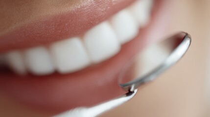 Macro shot of a girl stunning, natural smile during a dental check-up, emphasizing dental care and a joyful patient. Professional, gentle atmosphere.