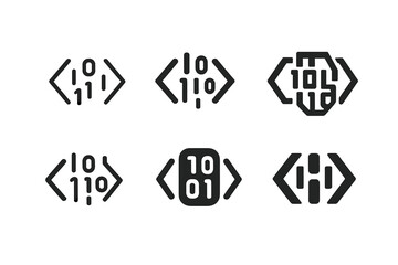 AI Logo Variations. Artificial intelligence. Set Logo of Artificial intelligence: algorithmic code brackets / binary stream. harmonious logo variations of the