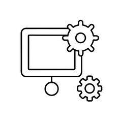 Computer with gears outline configuration on transparent background