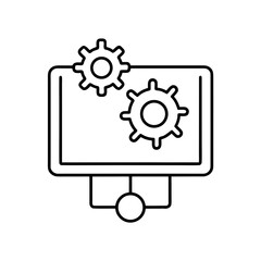 Computer screen with two gears above it on transparent background