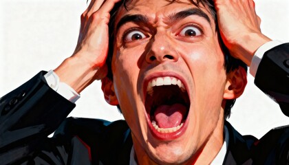 Person in extreme distress screaming with hands gripping head