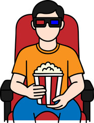 Man Watching Movie with 3D Glasses and Popcorn Illustration