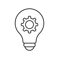 Lightbulb containing a gear outline icon on transparent background