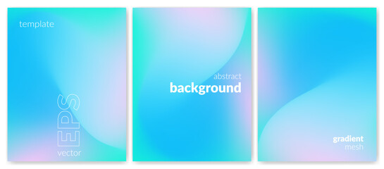 Abstract liquid background set. Gradient mesh. Effect bright color blend. Blurred fluid colorful mix. Modern design template for web covers, ad banners, posters, brochures, flyers. Vector image EPS