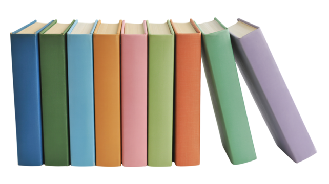 Colorful books standing in a row, perfect for education, reading or library themes, conveying knowledge, imagination, and the joy of learning and storytelling