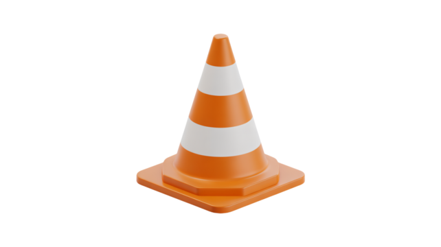 Bright orange and white traffic cone perfect for construction safety visuals and hazard awareness campaigns needing a sleek, modern design element