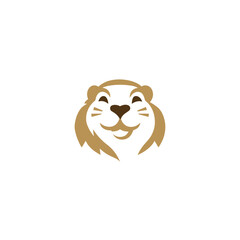 Smiling, stylized animal head in shades of brown, with a heart-shaped nose, whisker-like lines