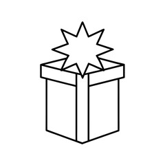 Outline drawing of a gift with a starburst on transparent background