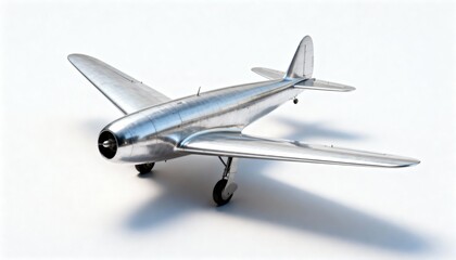 Shiny silver single-propeller airplane model showcasing sleek aerodynamic design