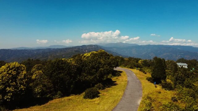 Aerial Drone Shot from Mirik Helipad , Mountain Scenery, and Surrounding Natural Landscape