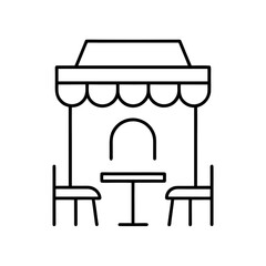 Outline of a cafe table and two chairs on transparent background