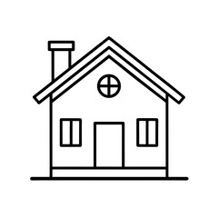 Simple house outline with chimney and roof on transparent background