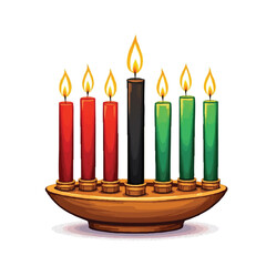 Kwanzaa Kinara Vector — Black and White Illustration of Seven Candles Representing African-American Heritage and Cultural Principles