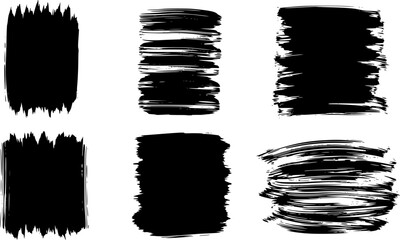 Black vector rough edge rectangles. Grunge square frames set. Jagged edge torn paper background collection. Paint brush strokes. Grungy distressed text boxes. EPS 10 version.