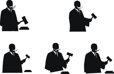 Judge silhouette with gavel, courtroom justice, legal authority, law decision, trial verdict, lawyer, judiciary concept illustration