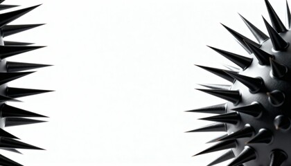 Abstract black spiky spheres on a white background creating a sharp border
