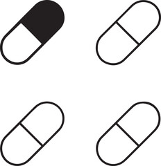 Isolated Drug icon set, drug, medicine, capsule, pharmaceutical, health, treatment, cure, minimal black vector, solid and line outline, thin stroke, editable, modern minimal style