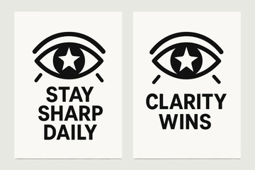 Naklejka premium Eye of Clarity. Motivation. Two vertical A6 banners with safe margins, centered composition, no elements touching edges, flat vector design, black and white,