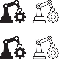 Isolated Automation icon set, automation, robotic, process, machine, technology, innovation, system, minimal black vector, solid and line outline, thin stroke, editable, modern minimal style