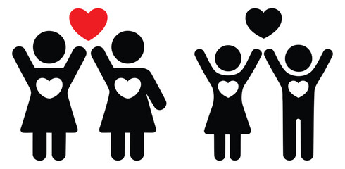 Couples celebrating love with hearts, hands holding hands vector