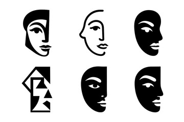 Obraz premium Theatrical Makeup Logos. Makeup for Stage Performance. Set Logo of Makeup for Stage Performance: stylized theatrical makeup icon. harmonious logo variations of