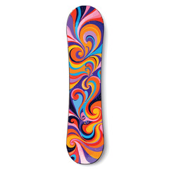 Abstract Snowboard Design Vector — Vibrant Swirling Pattern in Red, Orange, Yellow, Pink, Purple, and Blue for Expressive Gear