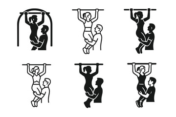 Naklejka premium Partner Exercise Logos. A couple doing partner exercises, motivating and supporting each other. Set Logo of A couple doing partner exercises, motivating and