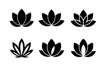 Fototapeta premium Lotus Logo Grid. Re-Onboarding After Burnout. Set Logo of Lotus Flower: Filled silhouette, Abstract geometric, Negative space, Symmetrical form, Stylized