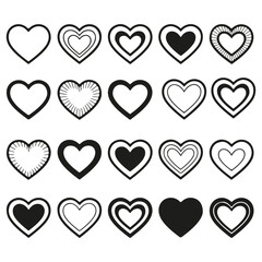 Hand Drawn Heart Icons Set  Cute Doodle Love Symbols Collection