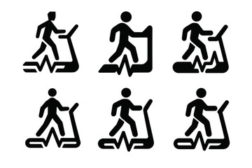 Naklejka premium Treadmill Logo Variations. A Person Walking on a Treadmill at a Gym, Tracking Their Progress. Set Logo of A Person Walking on a Treadmill at a Gym, Tracking