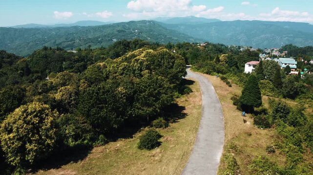 Aerial Drone Shot from Mirik Helipad , Mountain Scenery, and Surrounding Natural Landscape